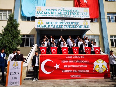 Selçuk Üniversitesi Bozkır Meslek Yüksek Okulu olarak "Barış Pınarı Harekâtına Destek Programı ve Yürüyüşünü" gerçekleştirdik.